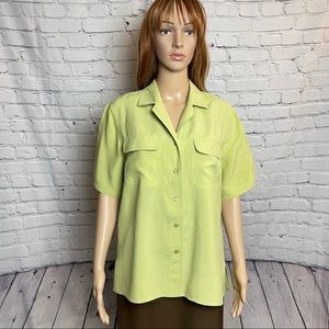 Vintage Silk Ncounter Light Green Short Sleeve Button Blouse Shirt Size M